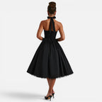 Felorro | Women’s Halter Neck Corset Midi Dress Backless Fit and Flare Party Dress