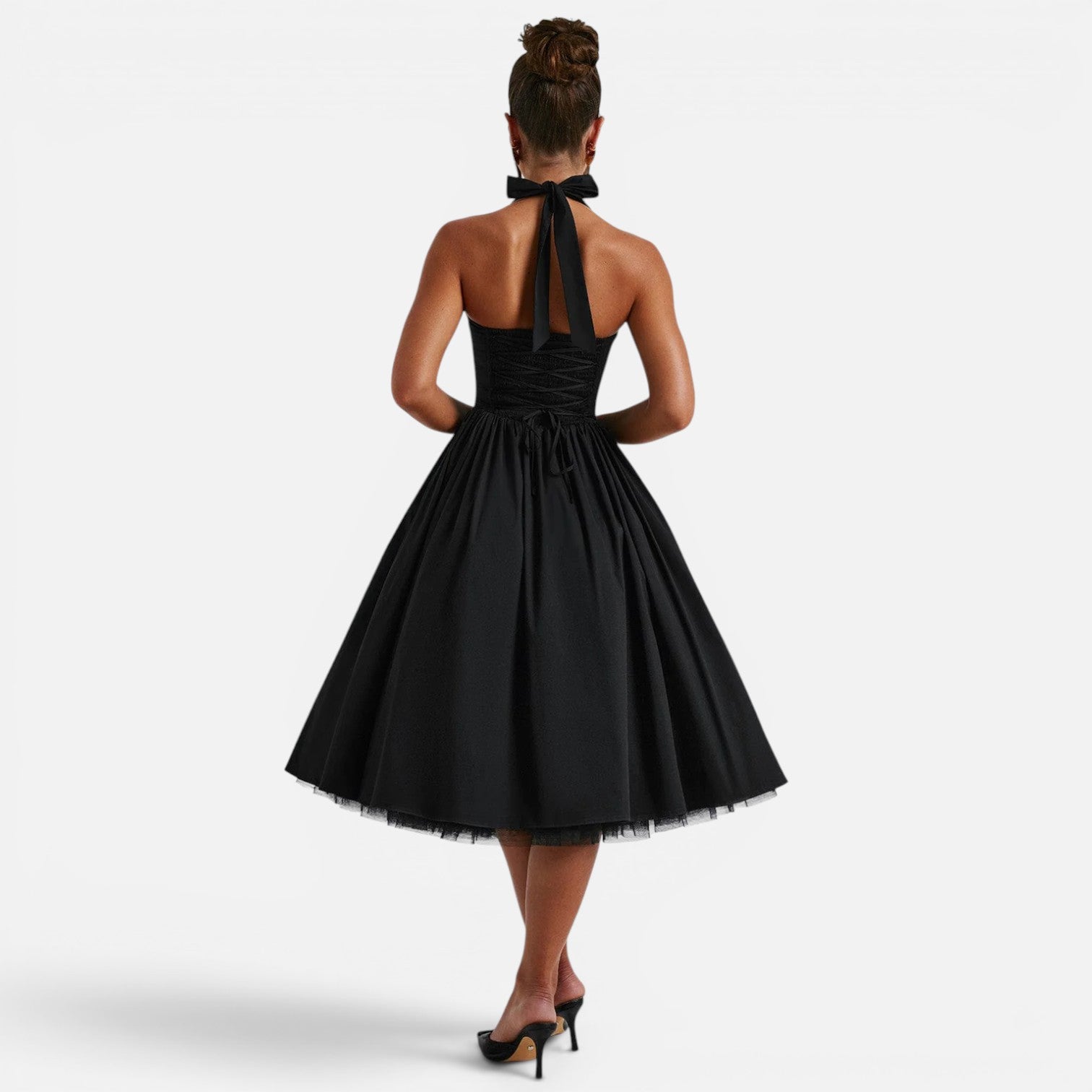 Felorro | Women’s Halter Neck Corset Midi Dress Backless Fit and Flare Party Dress