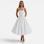 Felorro | Women’s Halter Neck Corset Midi Dress Backless Fit and Flare Party Dress