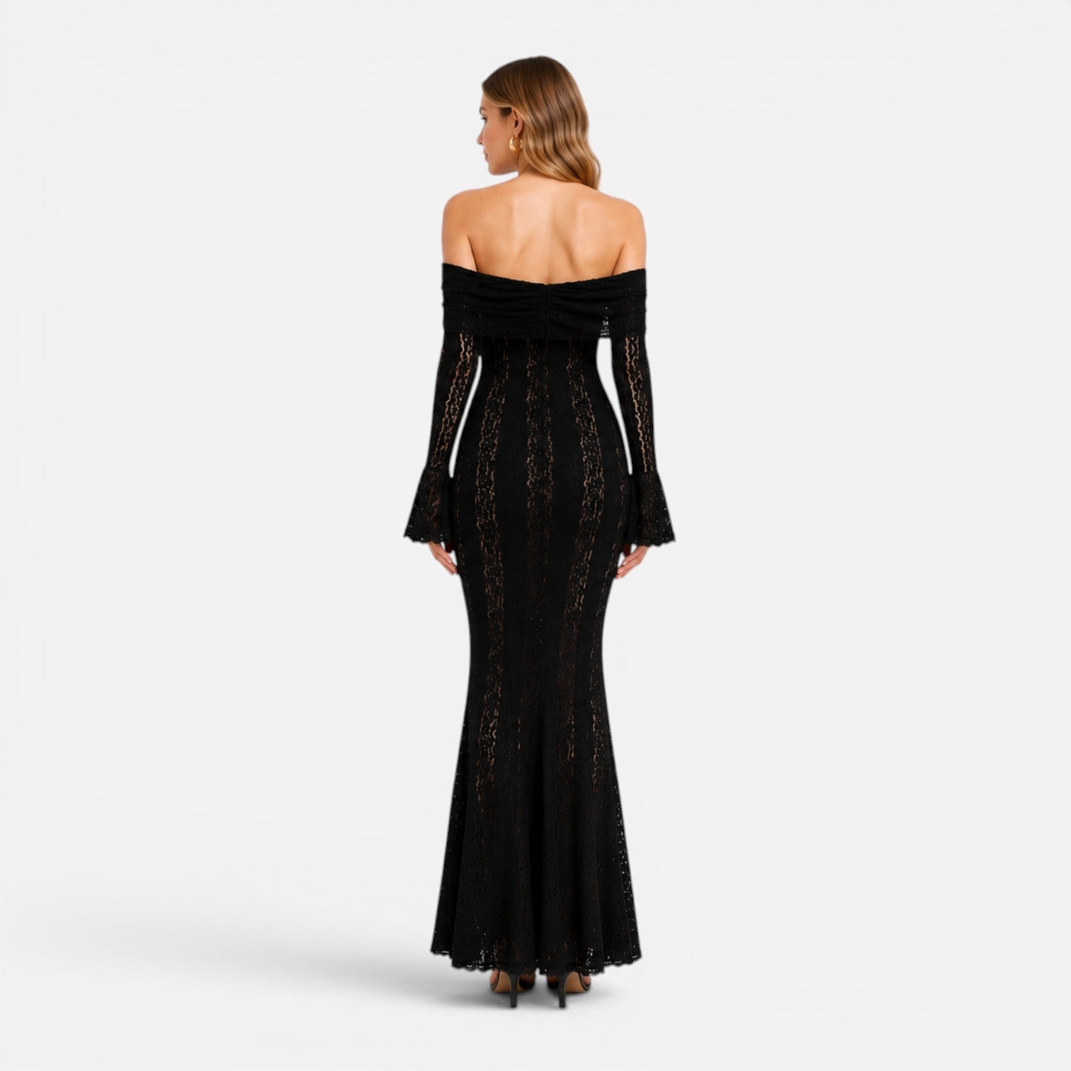 Felorro | Women’s Off Shoulder Lace Maxi Dress with Flare Sleeves