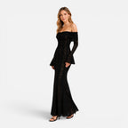 Felorro | Women’s Off Shoulder Lace Maxi Dress with Flare Sleeves