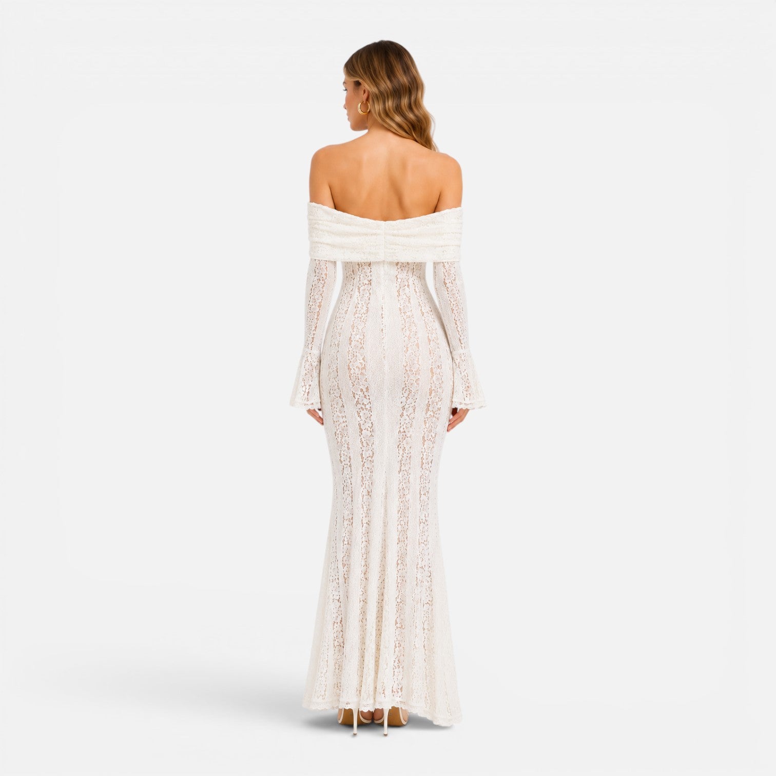Felorro | Women’s Off Shoulder Lace Maxi Dress with Flare Sleeves