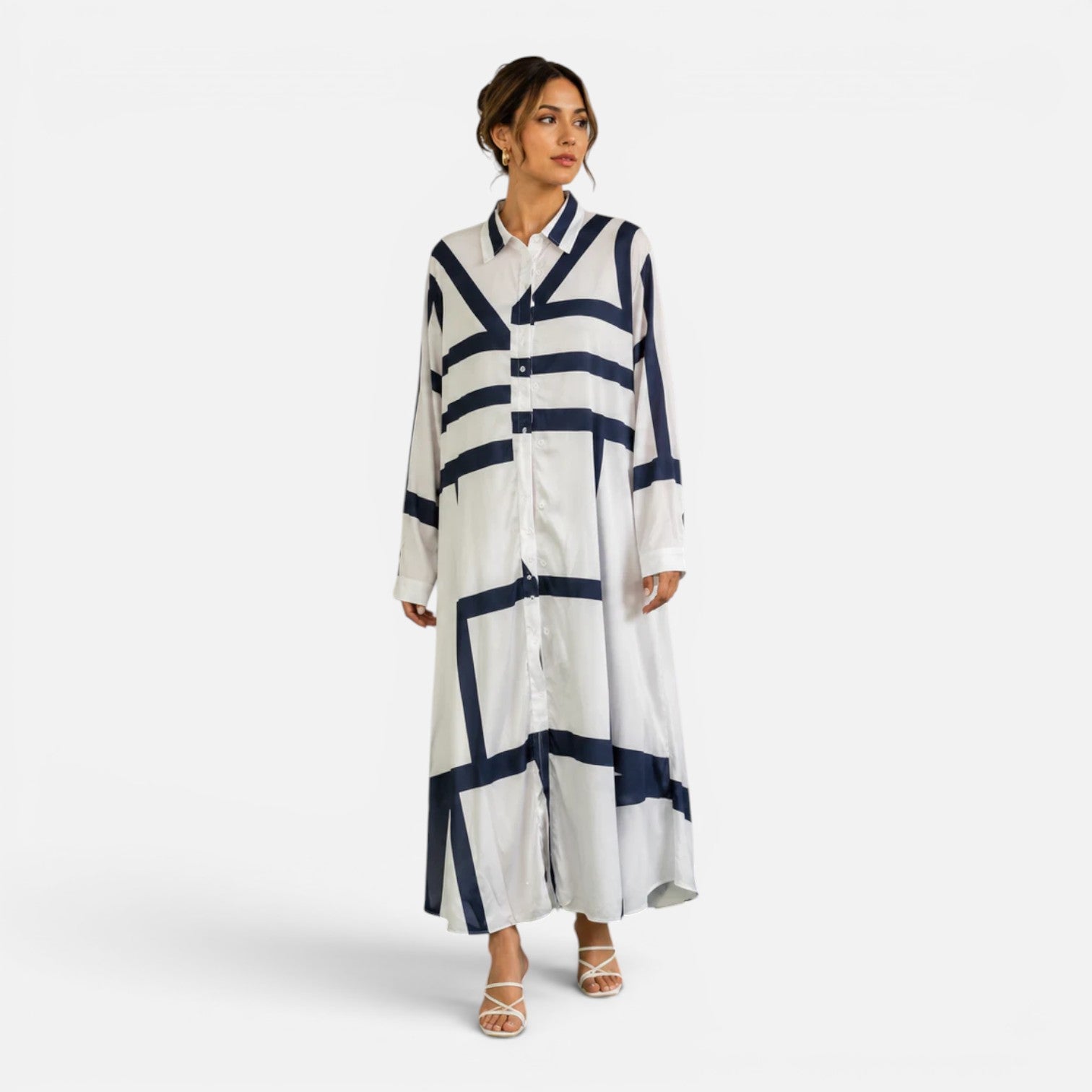 Felorro | Women’s Oversized Shirt Maxi Dress Geometric Print Loose Fit