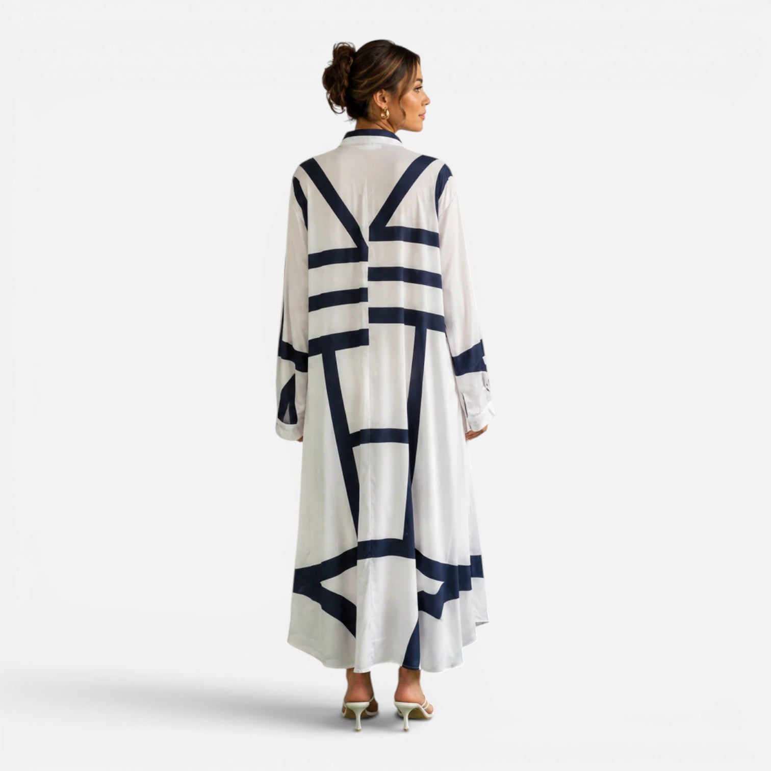 Felorro | Women’s Oversized Shirt Maxi Dress Geometric Print Loose Fit