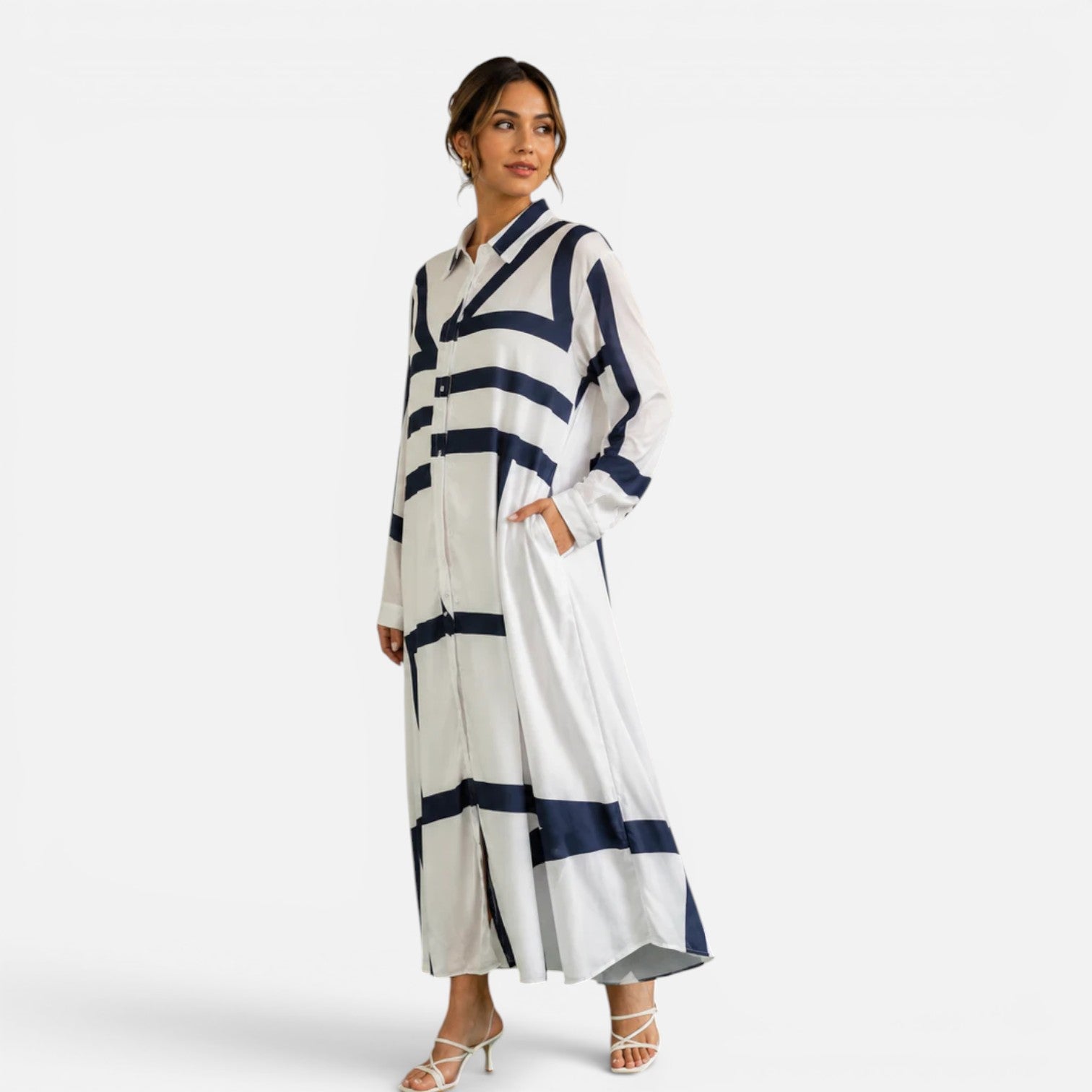 Felorro | Women’s Oversized Shirt Maxi Dress Geometric Print Loose Fit