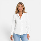 Felorro | Women’s Ruffle Collar Button-Up Blouse – Long Sleeve Striped Shirt