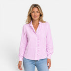 Felorro | Women’s Ruffle Collar Button-Up Blouse – Long Sleeve Striped Shirt