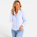 Felorro | Women’s Ruffle Collar Button-Up Blouse – Long Sleeve Striped Shirt