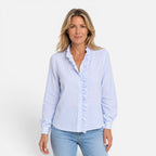 Felorro | Women’s Ruffle Collar Button-Up Blouse – Long Sleeve Striped Shirt