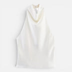 Felorro | Women’s Satin Halter Neck Top with Draped Elegant Fit