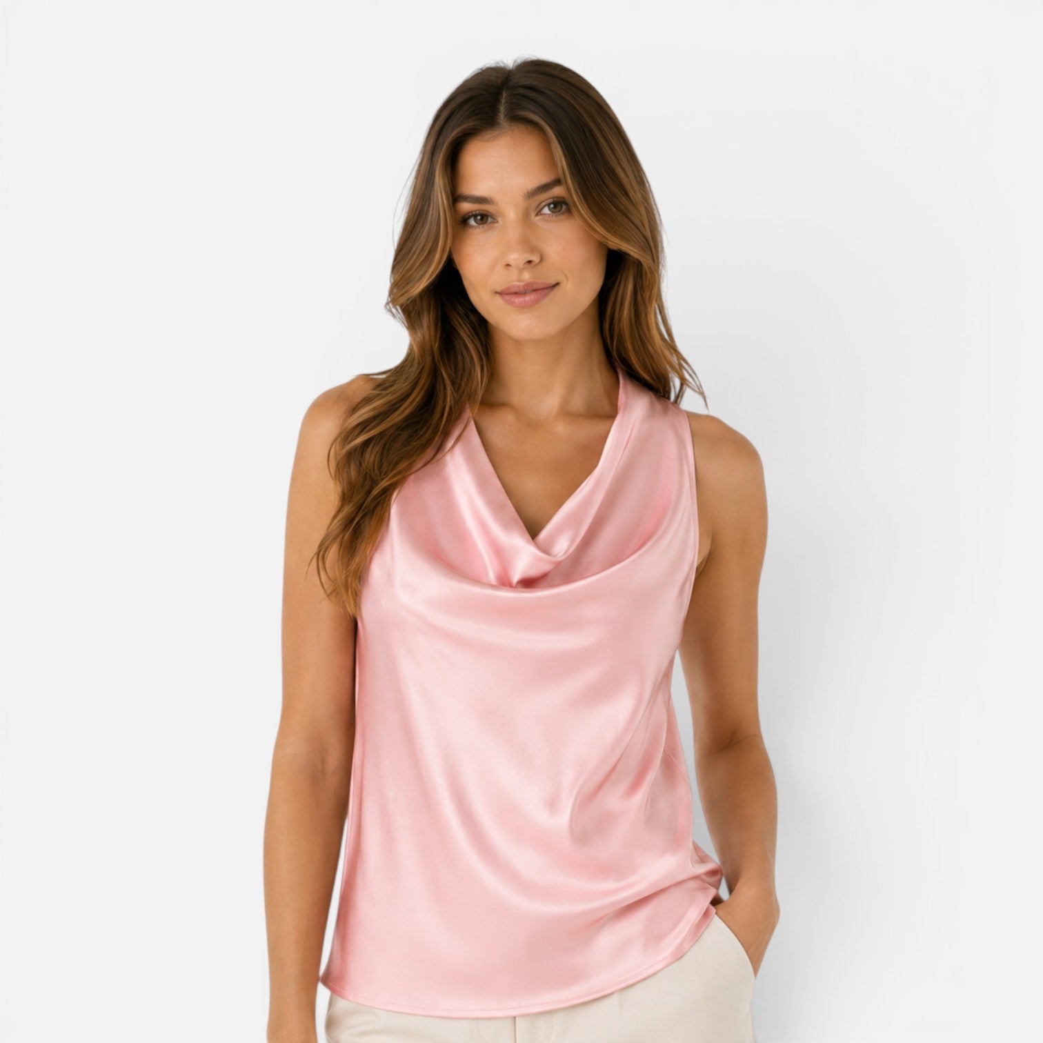 Felorro | Women’s Satin Halter Neck Top with Draped Elegant Fit