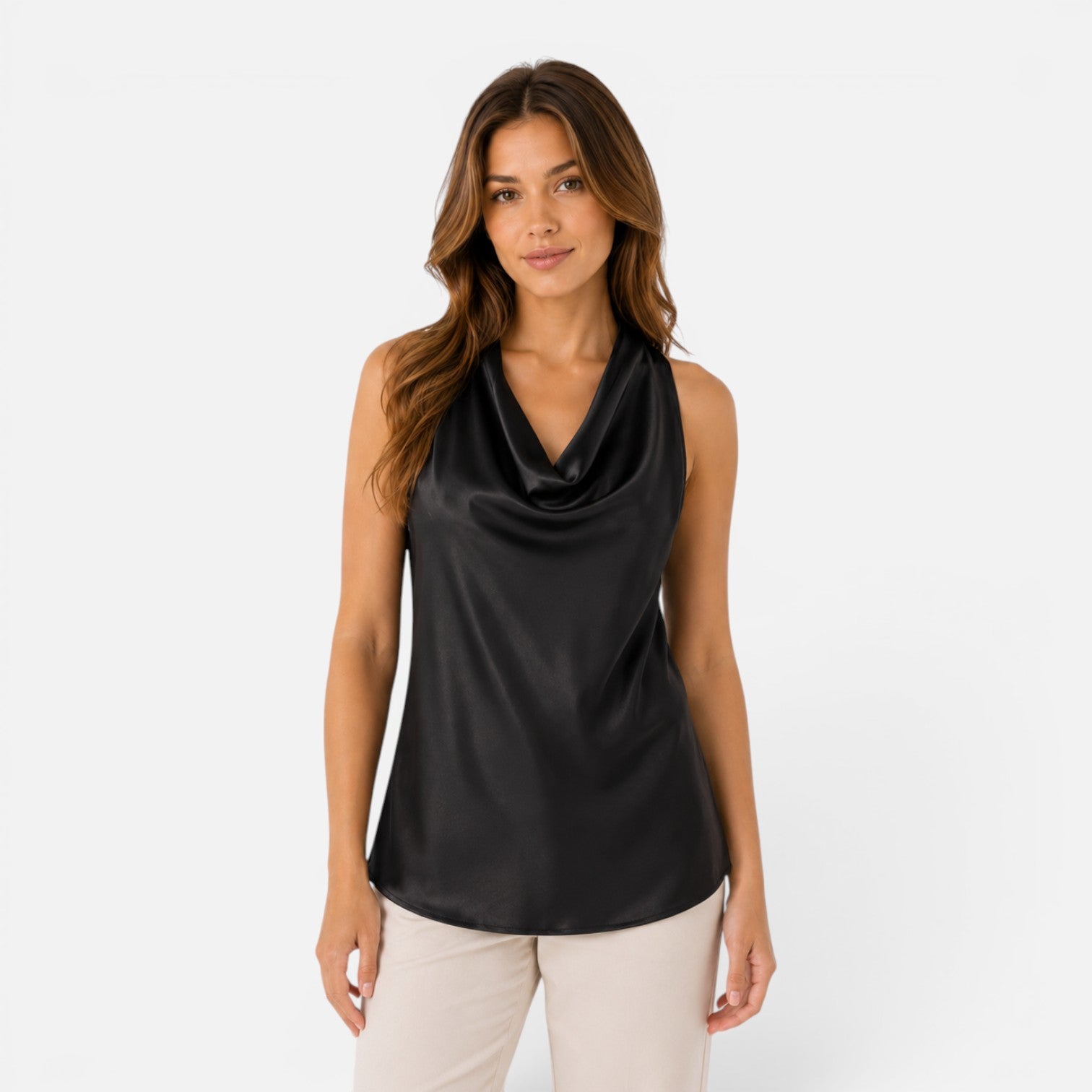 Felorro | Women’s Satin Halter Neck Top with Draped Elegant Fit