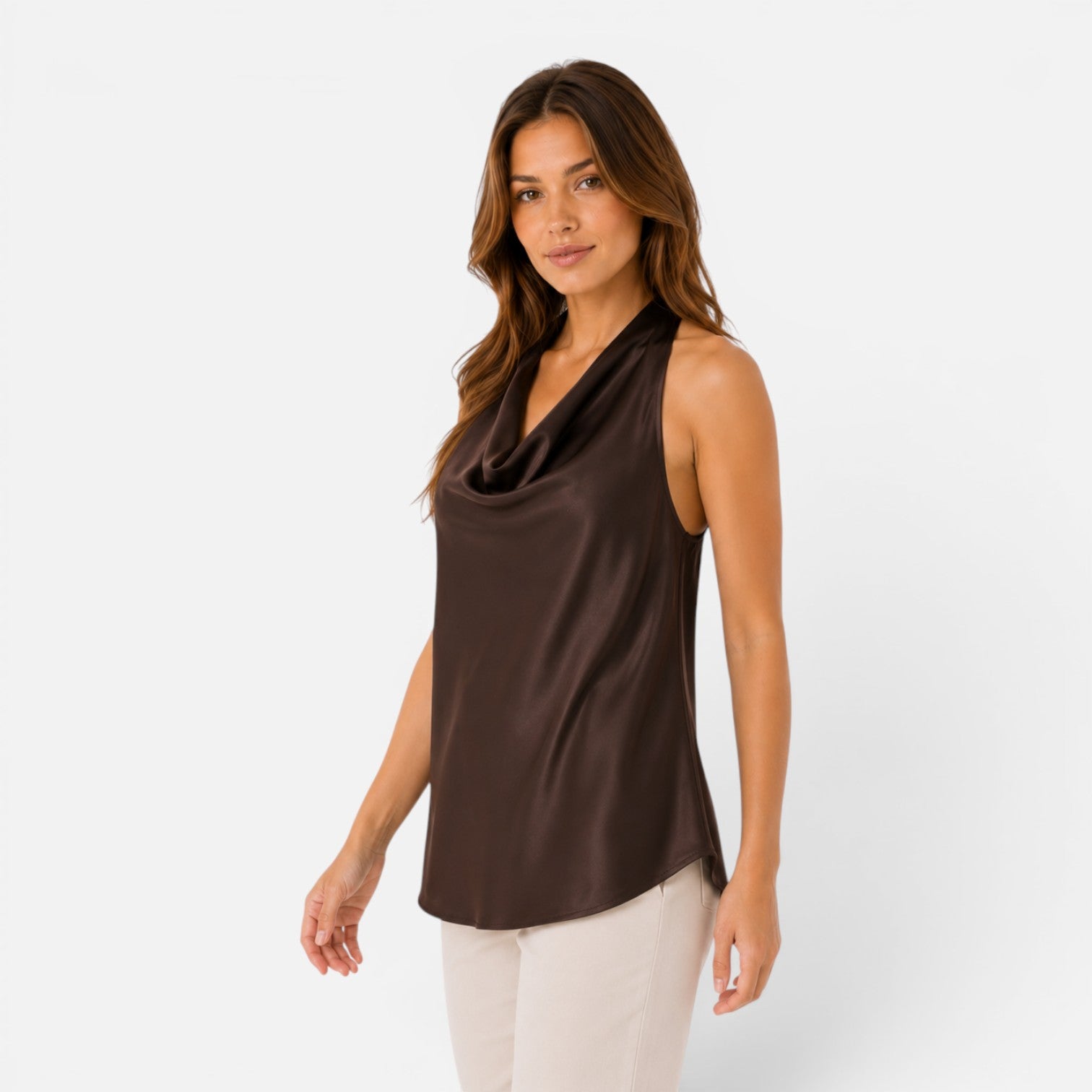 Felorro | Women’s Satin Halter Neck Top with Draped Elegant Fit