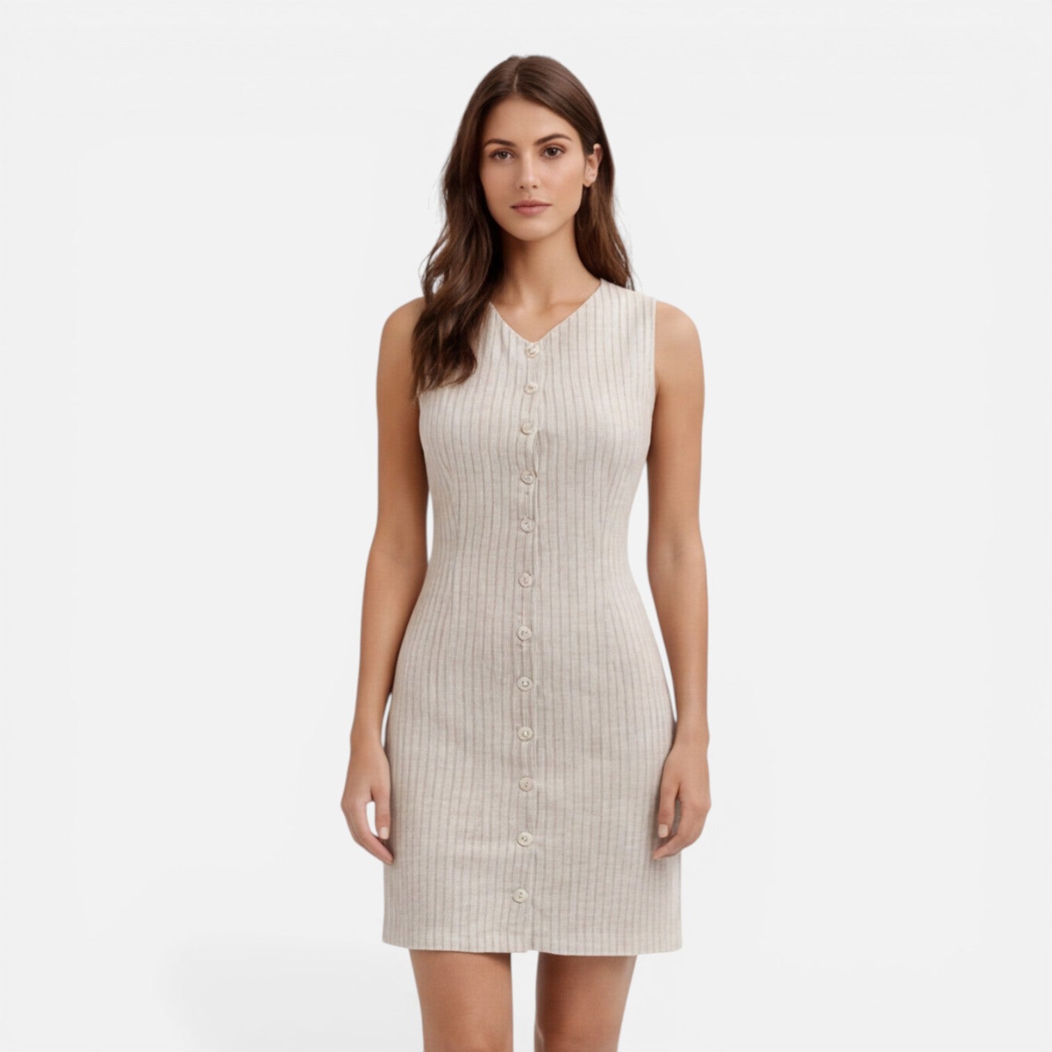 Felorro | Women’s Striped Dress Sleeveless Button Front Slim Fit