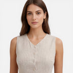 Felorro | Women’s Striped Dress Sleeveless Button Front Slim Fit
