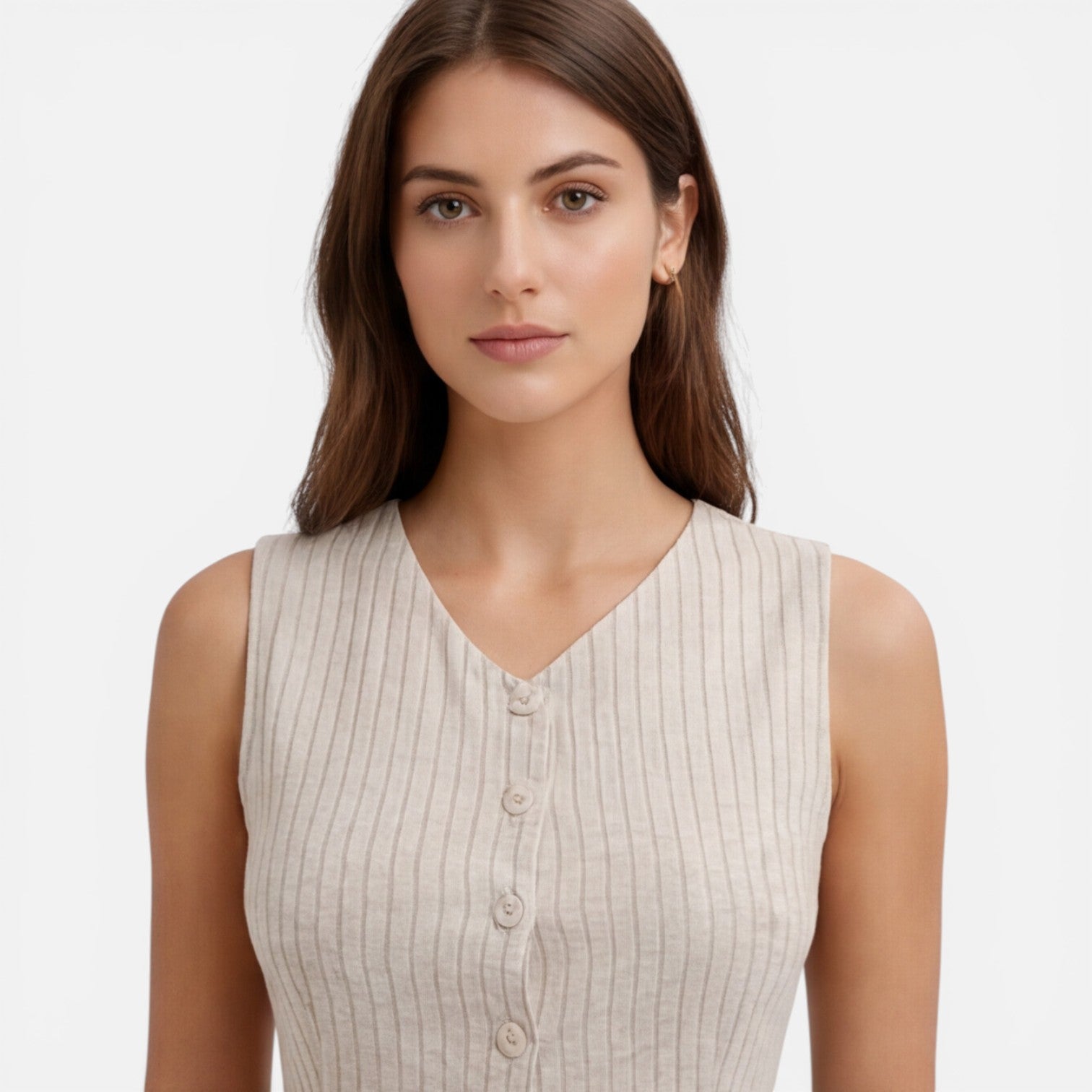 Felorro | Women’s Striped Dress Sleeveless Button Front Slim Fit