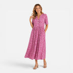 Felorro | Women's V-Neck A-Line Floral Midi Dress