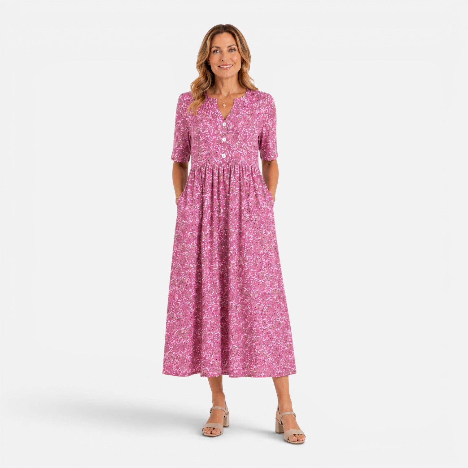 Felorro | Women's V-Neck A-Line Floral Midi Dress