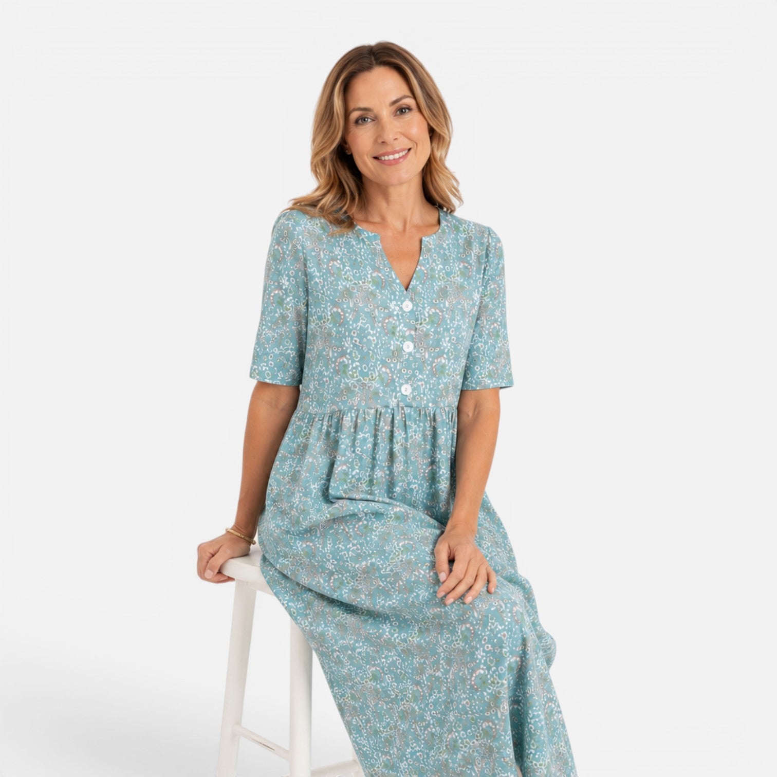 Felorro | Women's V-Neck A-Line Floral Midi Dress