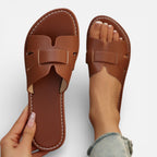Felorro | Women’s Leather Slide Sandals Cushioned Comfort Flat Open Toe