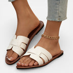 Felorro | Women’s Leather Slide Sandals Cushioned Comfort Flat Open Toe