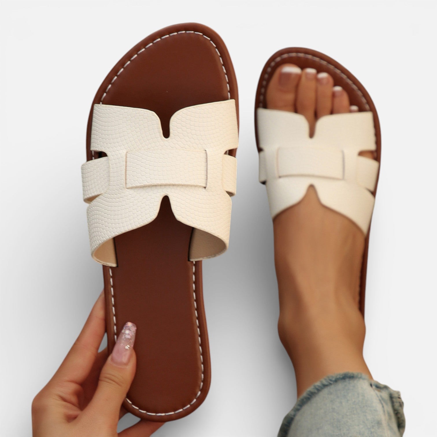 Felorro | Women’s Leather Slide Sandals Cushioned Comfort Flat Open Toe