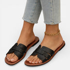 Felorro | Women’s Leather Slide Sandals Cushioned Comfort Flat Open Toe