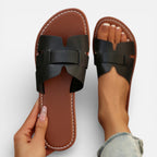 Felorro | Women’s Leather Slide Sandals Cushioned Comfort Flat Open Toe