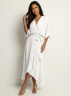 Women's Flowy Wrap Midi Dress with Tie Waist
