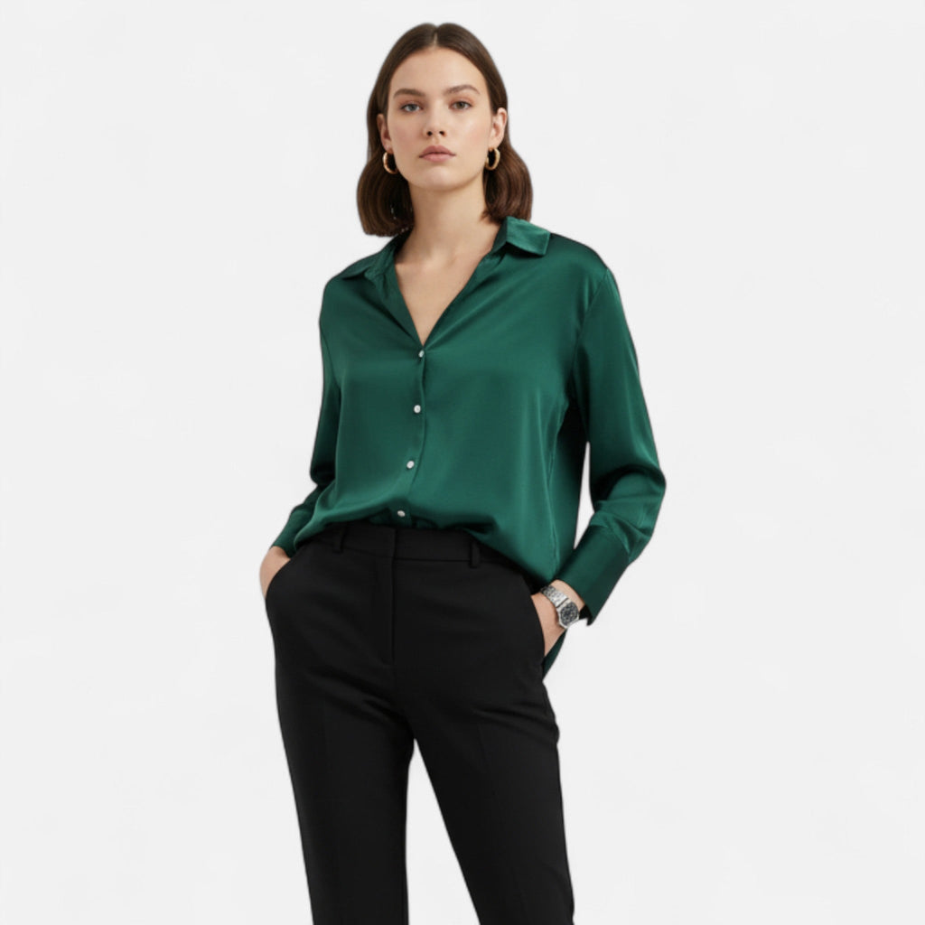 Women’s Button-Front Long Sleeve Blouse – Classic Fit