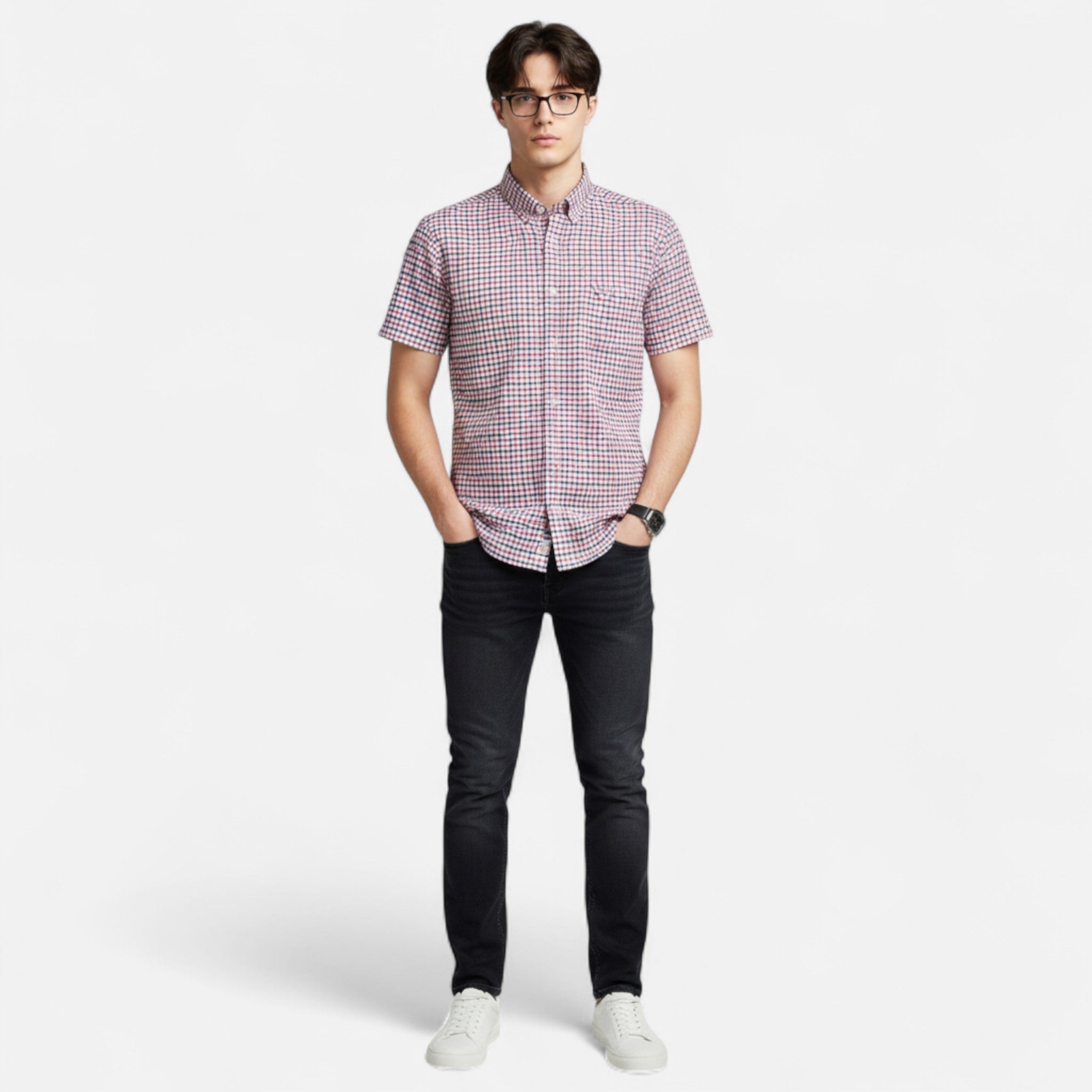 Men’s Oxford Cotton Short Sleeve Button-Up Shirt