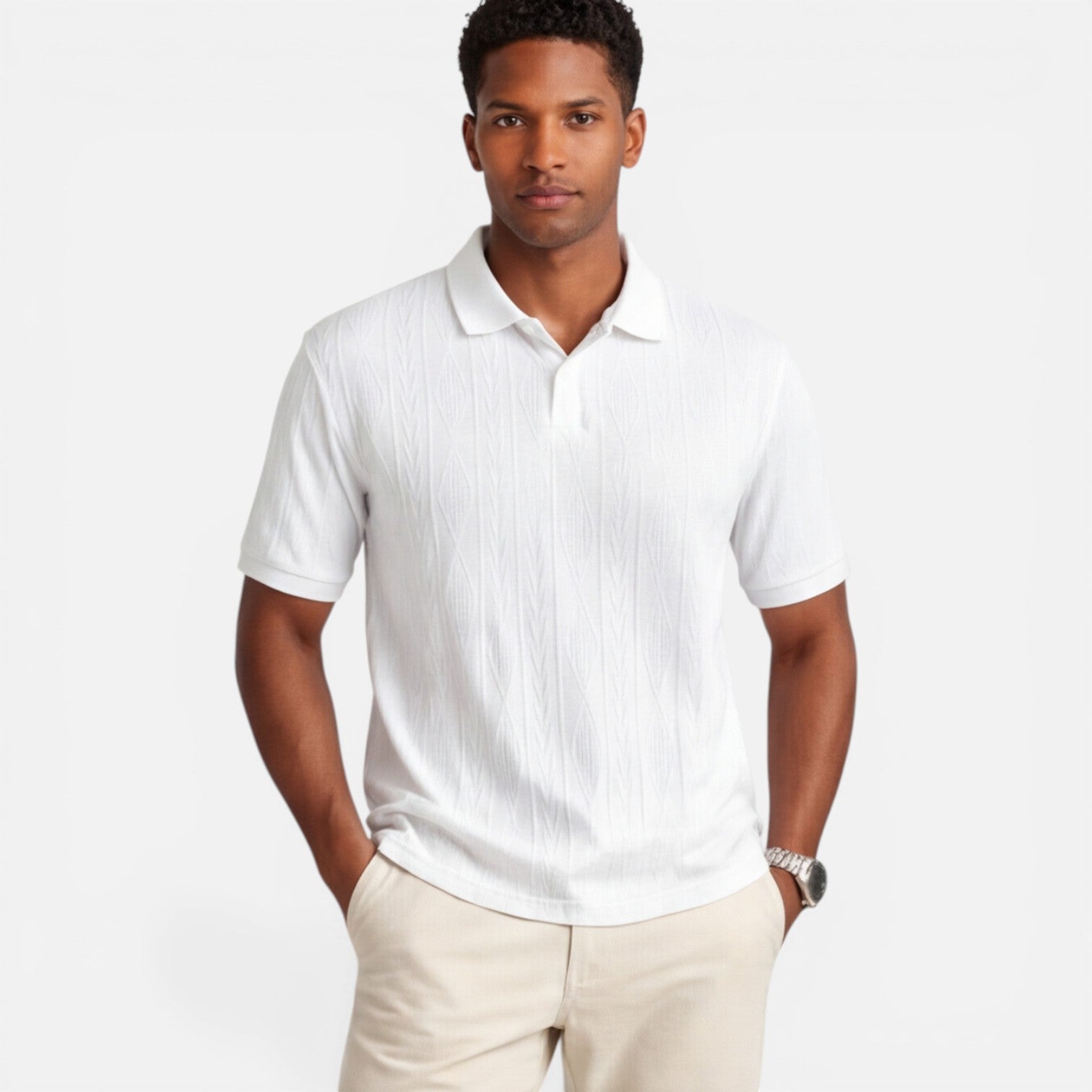 Felorro | Men’s Jacquard Knit Polo Shirt Breathable Slim Fit Casual