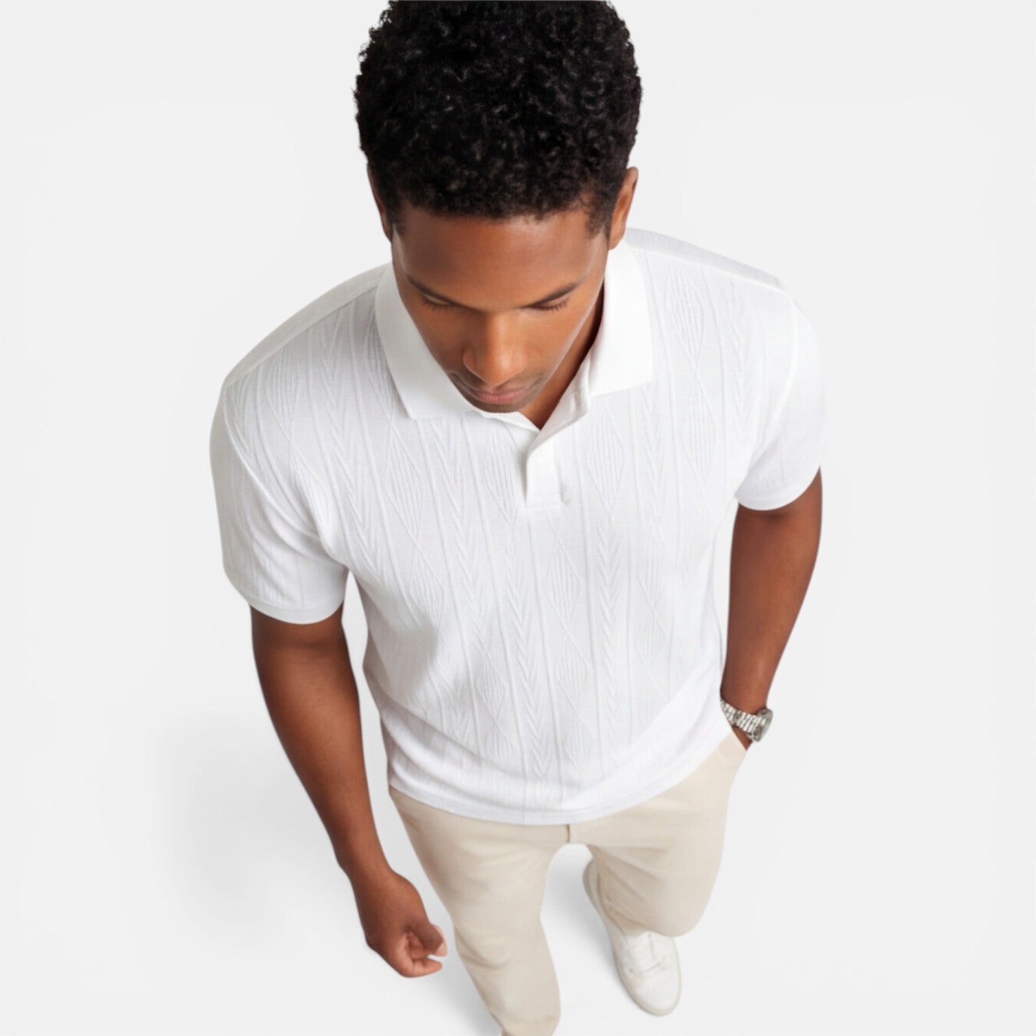 Felorro | Men’s Jacquard Knit Polo Shirt Breathable Slim Fit Casual