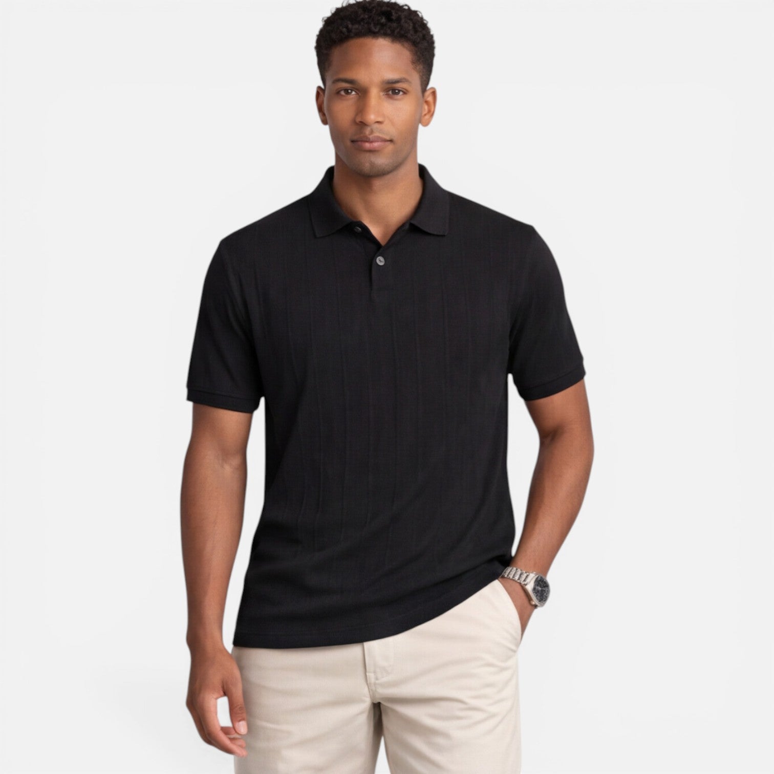 Felorro | Men’s Jacquard Knit Polo Shirt Breathable Slim Fit Casual