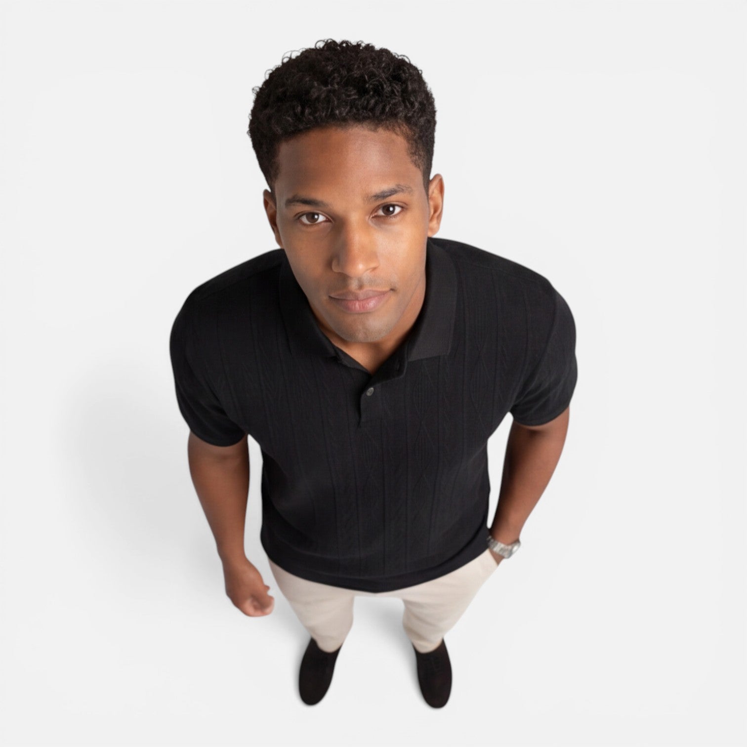 Felorro | Men’s Jacquard Knit Polo Shirt Breathable Slim Fit Casual