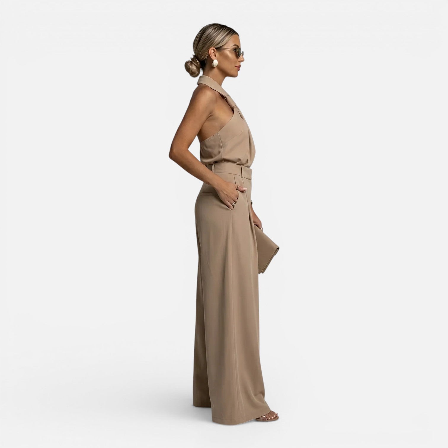 Felorro | Women’s Wide Leg Jumpsuit Halter Neck Elegant Loose Fit Pants