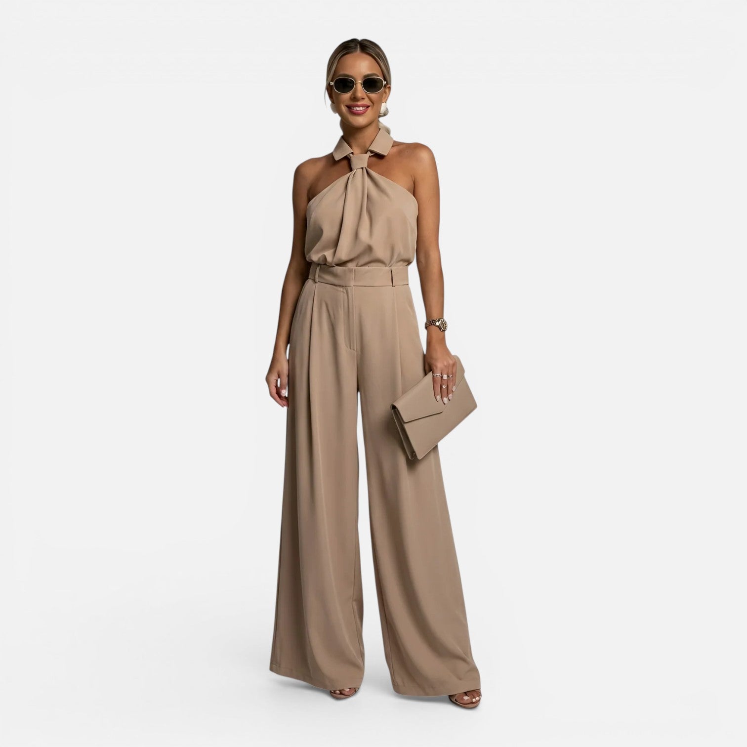 Felorro | Women’s Wide Leg Jumpsuit Halter Neck Elegant Loose Fit Pants