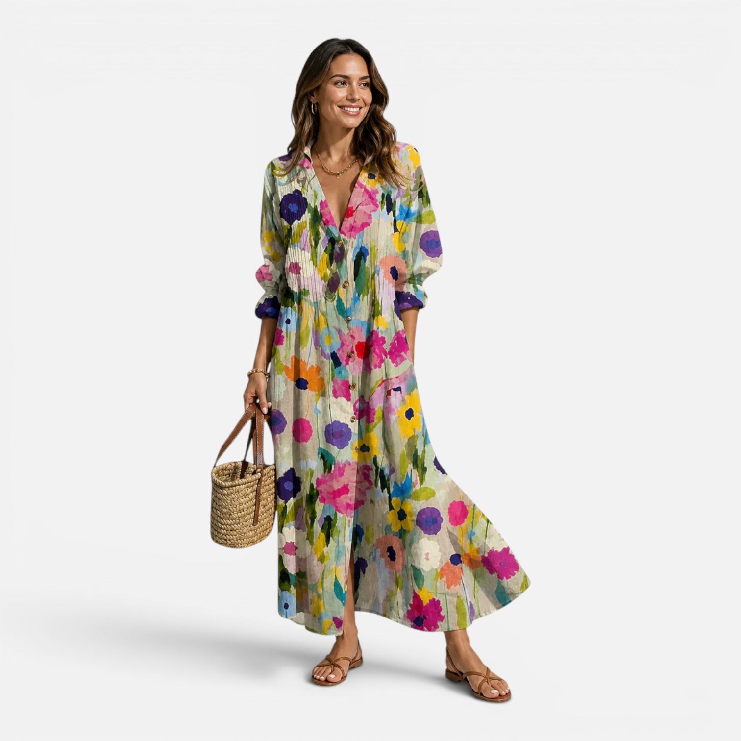 Felorro | Women’s Bohemian Button Maxi Dress Lightweight Relaxed Summer Fit