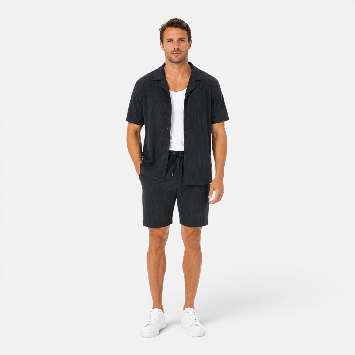 Felorro | Men’s Textured Shirt and Shorts Set Lightweight Summer Outfit