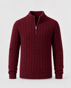 Men’s Cable Knit Quarter-Zip Mock Neck Sweater