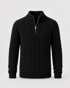 Men’s Cable Knit Quarter-Zip Mock Neck Sweater