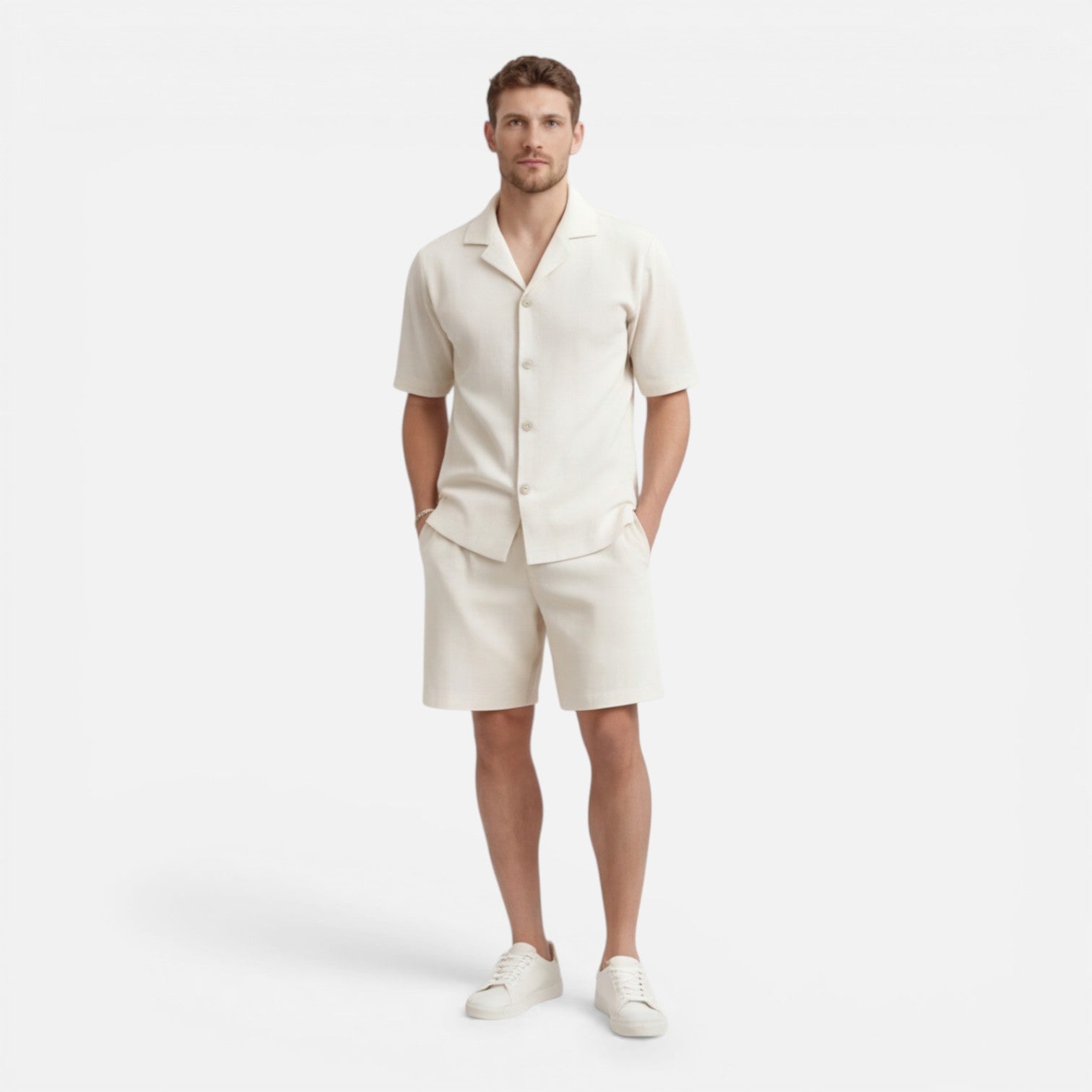 Felorro | Men’s Corduroy Shirt and Shorts Set Casual Summer Outfit