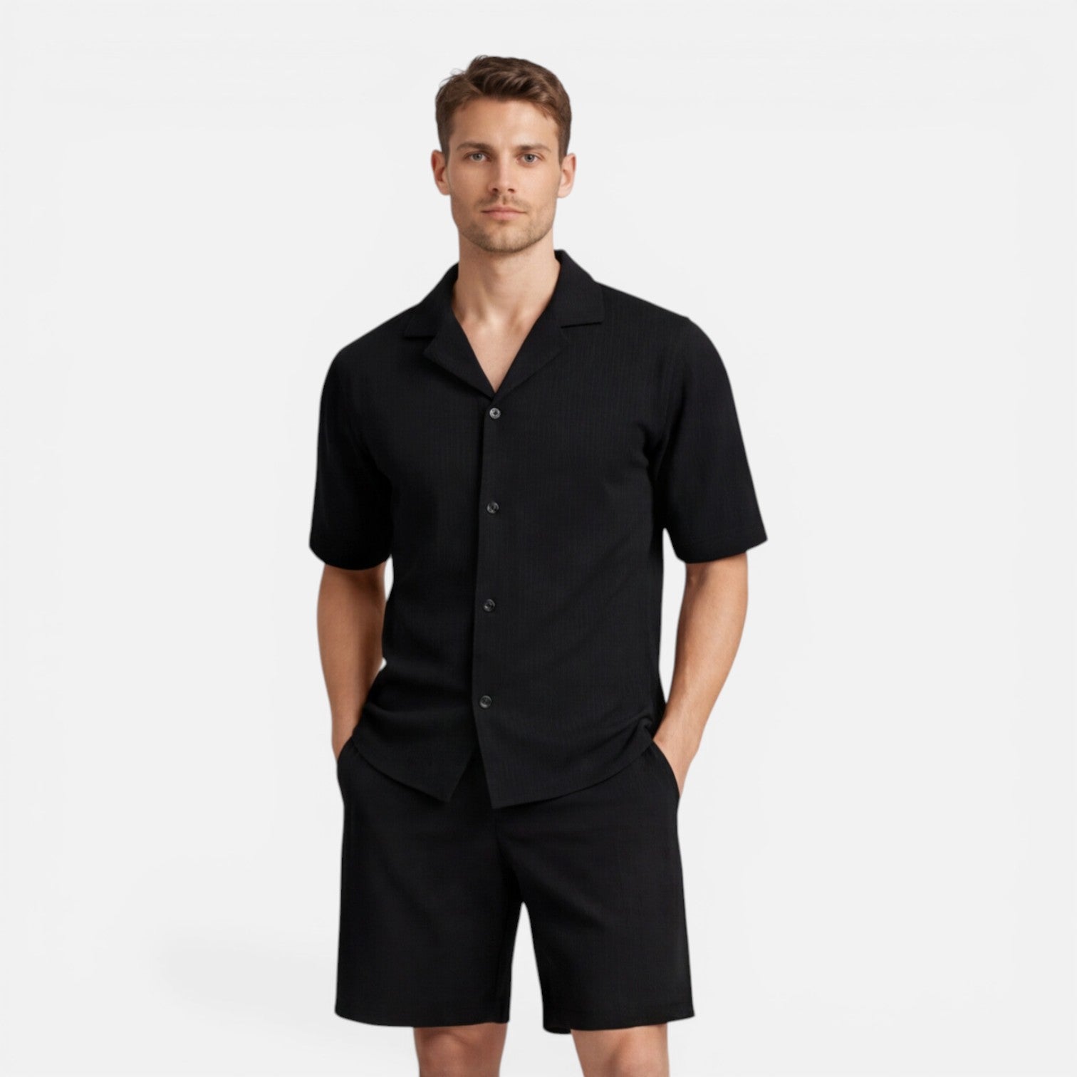 Felorro | Men’s Corduroy Shirt and Shorts Set Casual Summer Outfit