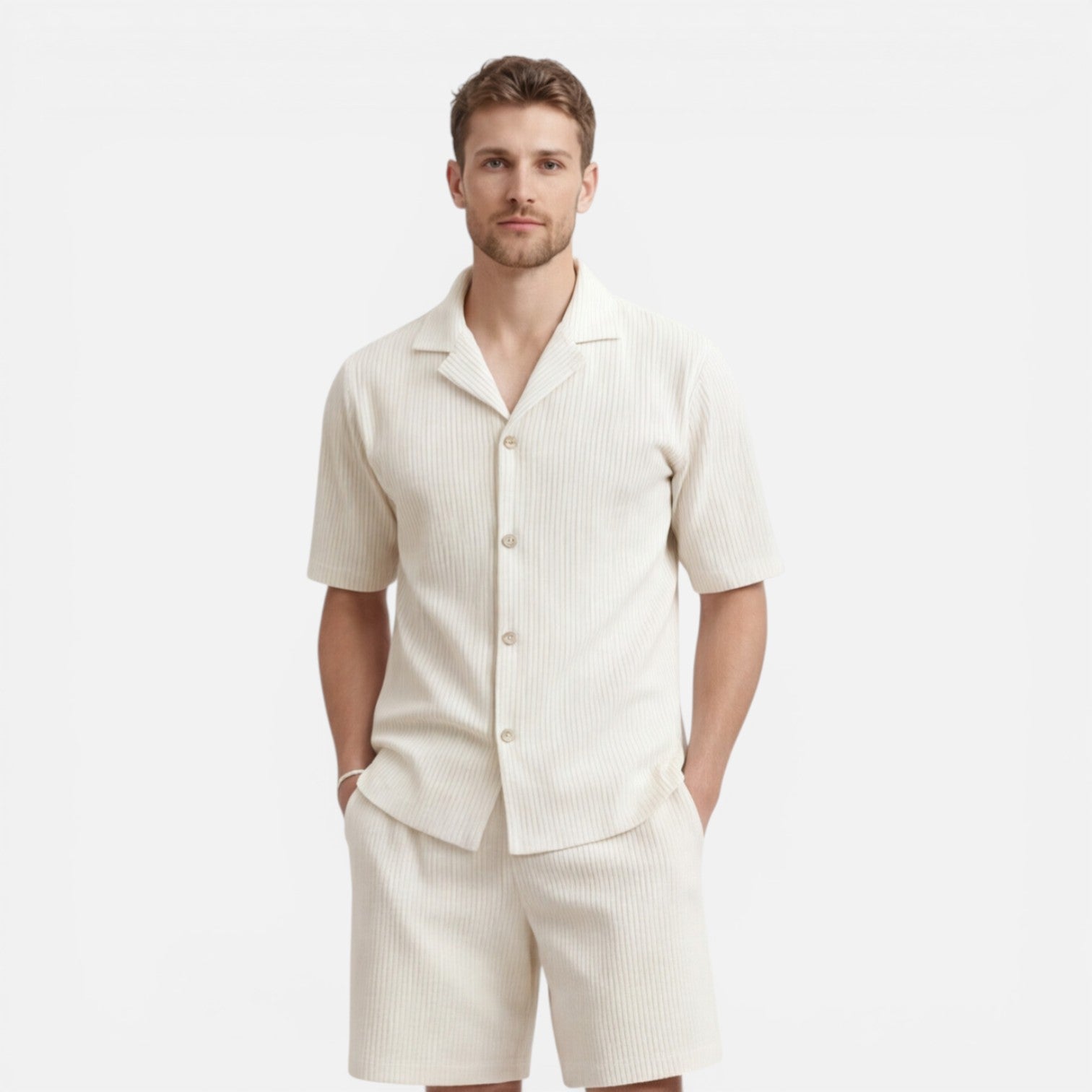 Felorro | Men’s Corduroy Shirt and Shorts Set Casual Summer Outfit