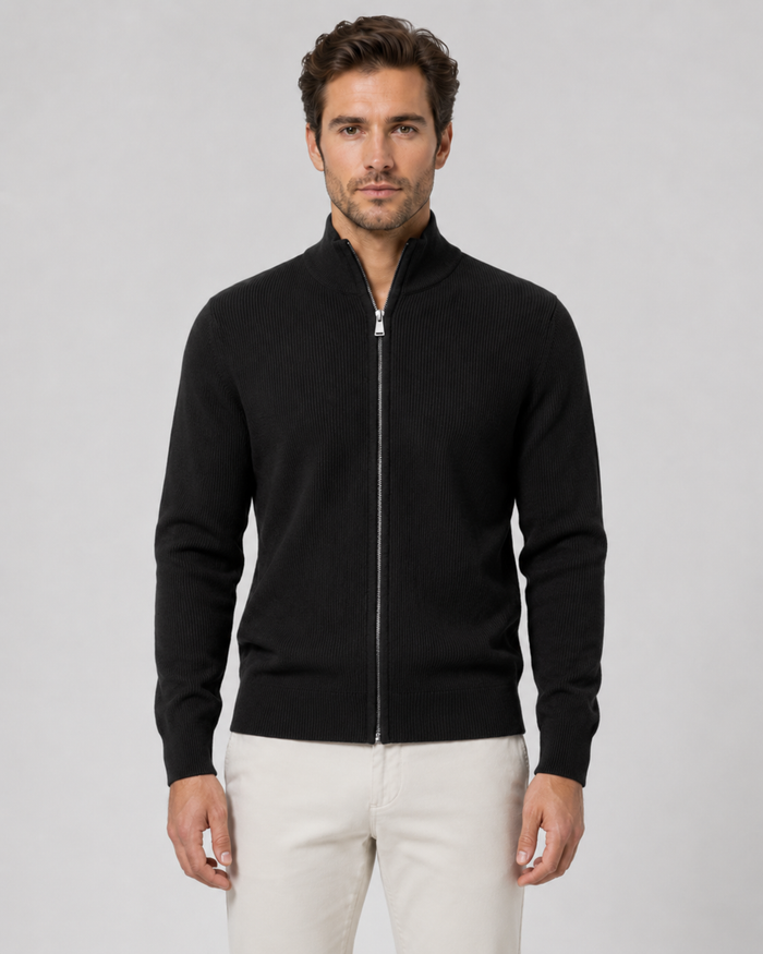 Men’s Full-Zip Knit Cardigan with Stand Collar