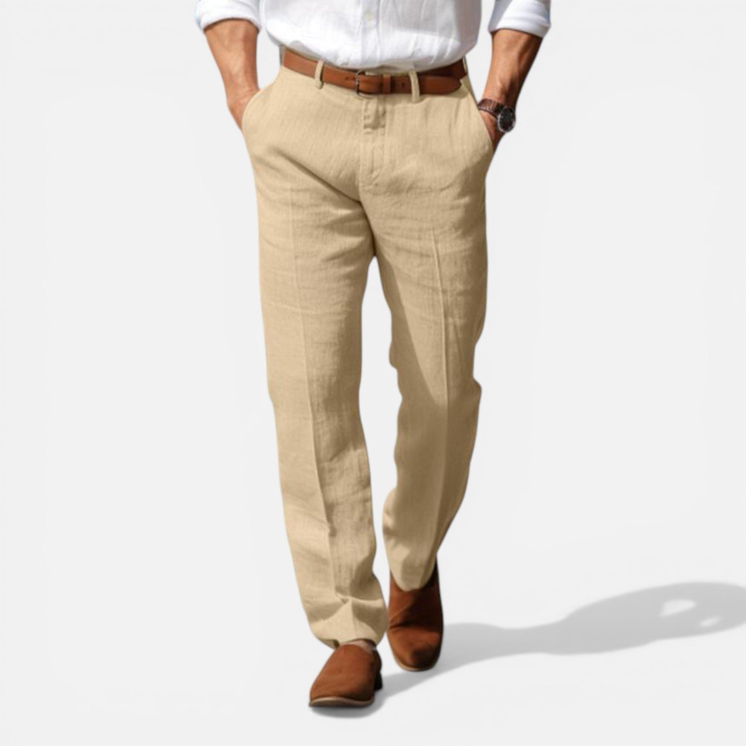 Felorro | Men’s Linen Pants Tailored Fit Breathable Summer Trousers