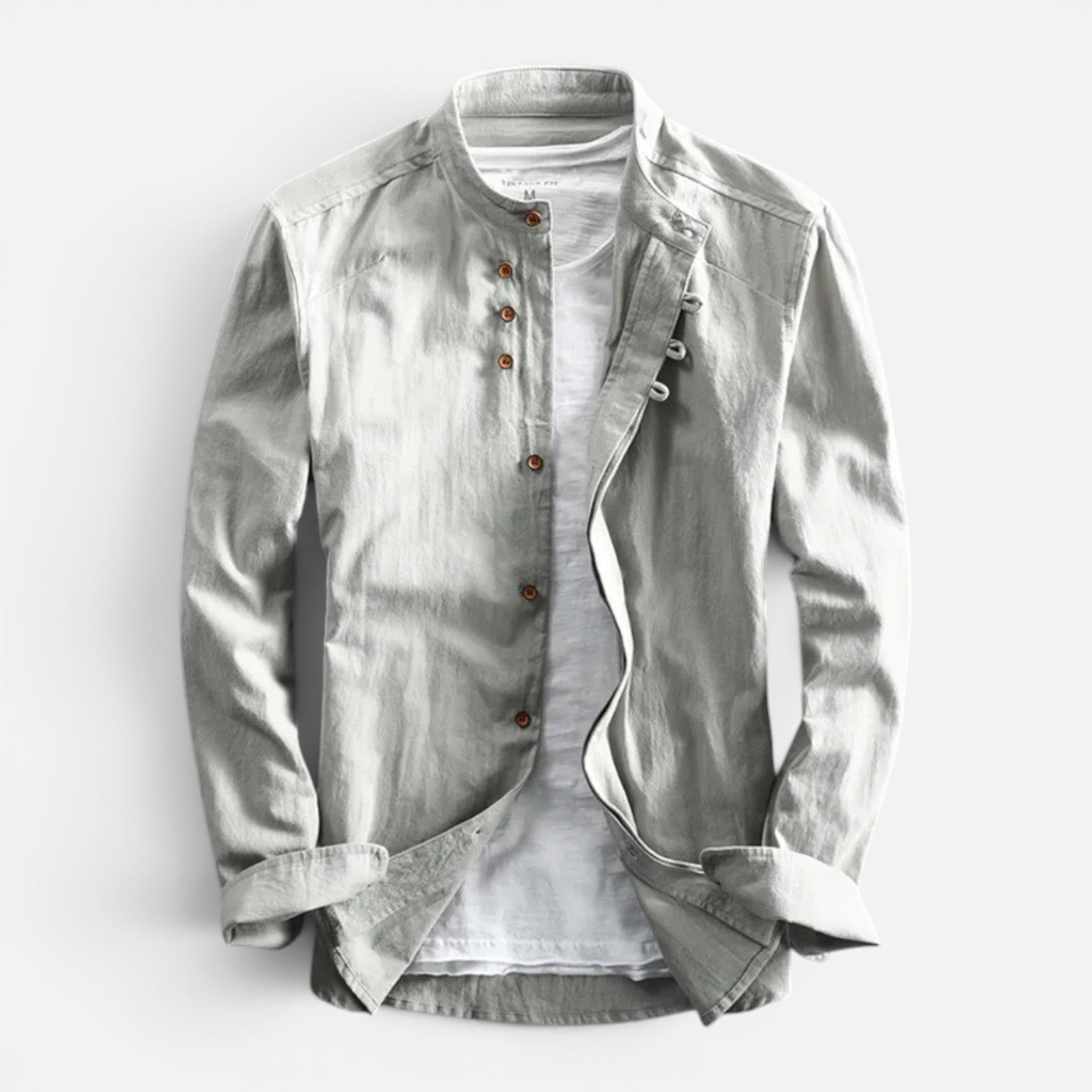 Men's Mandarin Collar Shirt Casual Long Sleeve Button Up