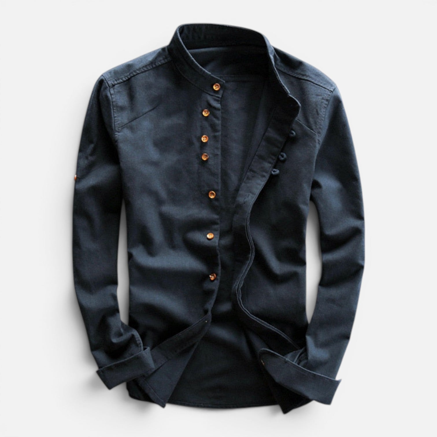Men's Mandarin Collar Shirt Casual Long Sleeve Button Up