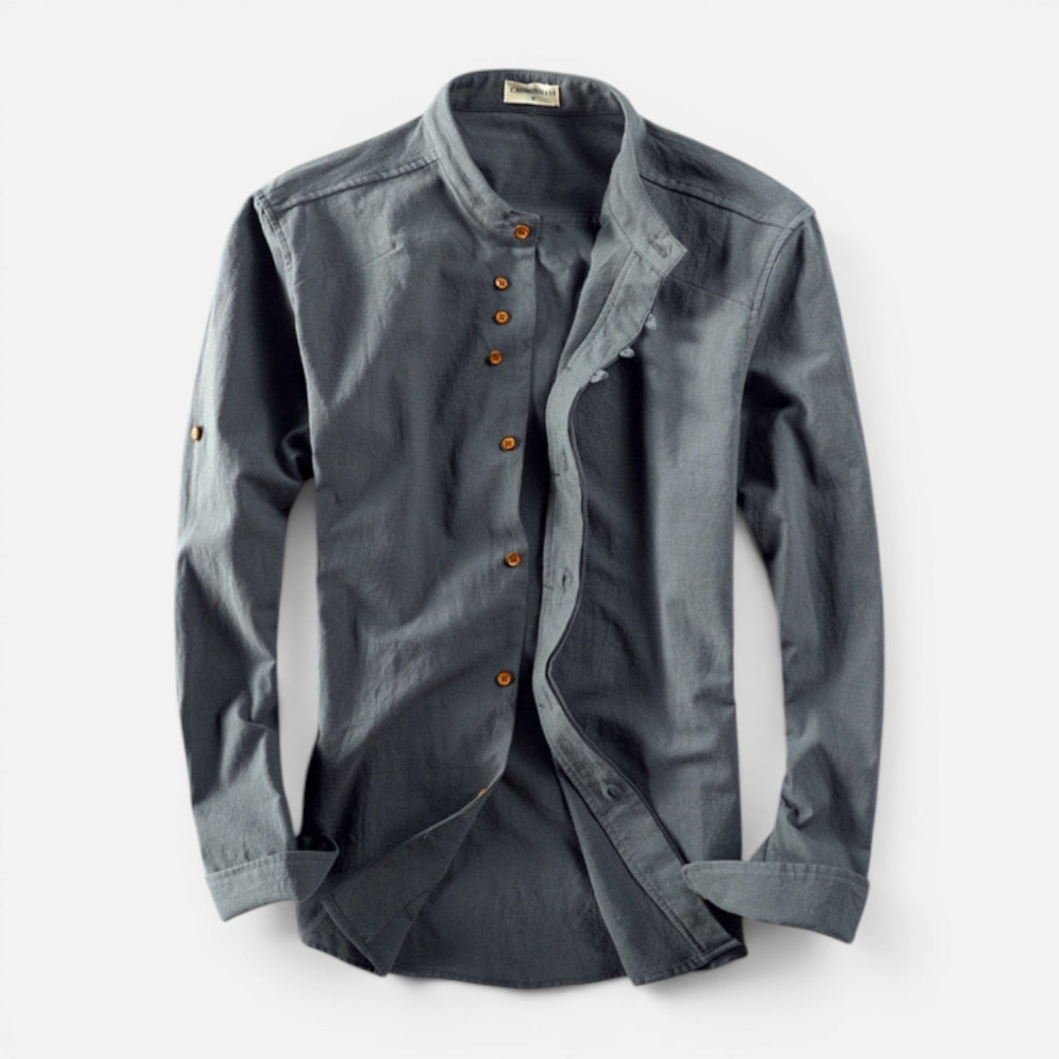 Men's Mandarin Collar Shirt Casual Long Sleeve Button Up
