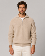 Men’s Quarter-Zip Ribbed Knit Sweater – Mock Neck Pullover